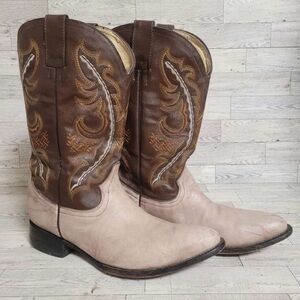 Men's Los Cuates Western Two Tone Brown Leather Rodeo Cowboy Boots Size 11.5